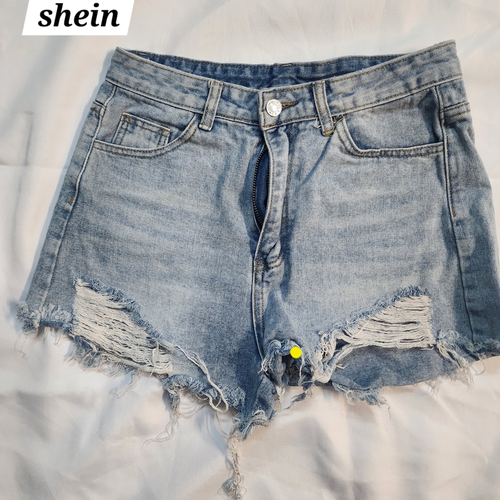 SHEIN Blue Distressed Jean Shorts High-Waisted